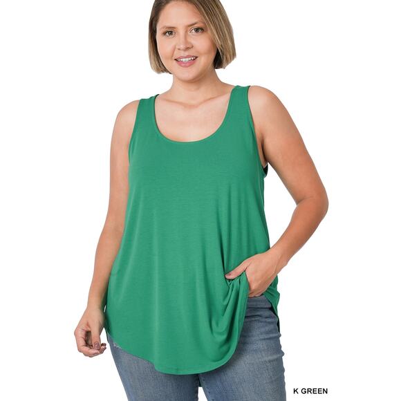 3X Kelly Green Scoop Neck Round Hem Tank Top Zenana Plus size comfy cool - Picture 1 of 13